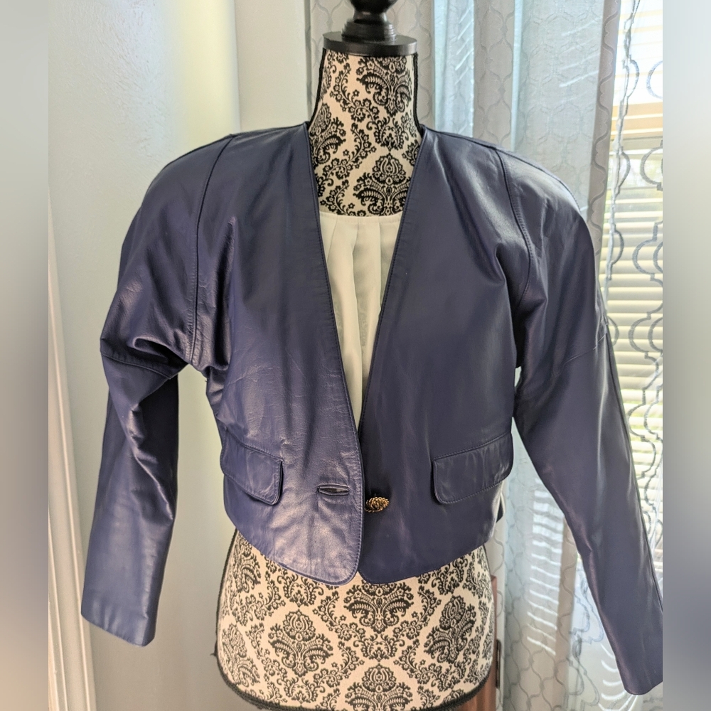 Vintage 80's Blue Leather Jacket - Picture 2 of 13